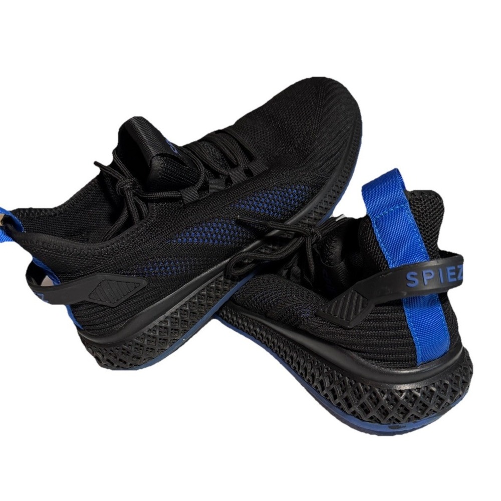 SPIEZ Black Blue Knit Athletic Unisex Shoes 3D Lattice Midsole Sneakers